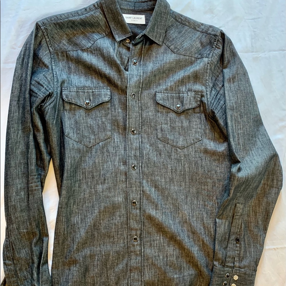 Saint Laurent black denim shirt authentic 38/15.
